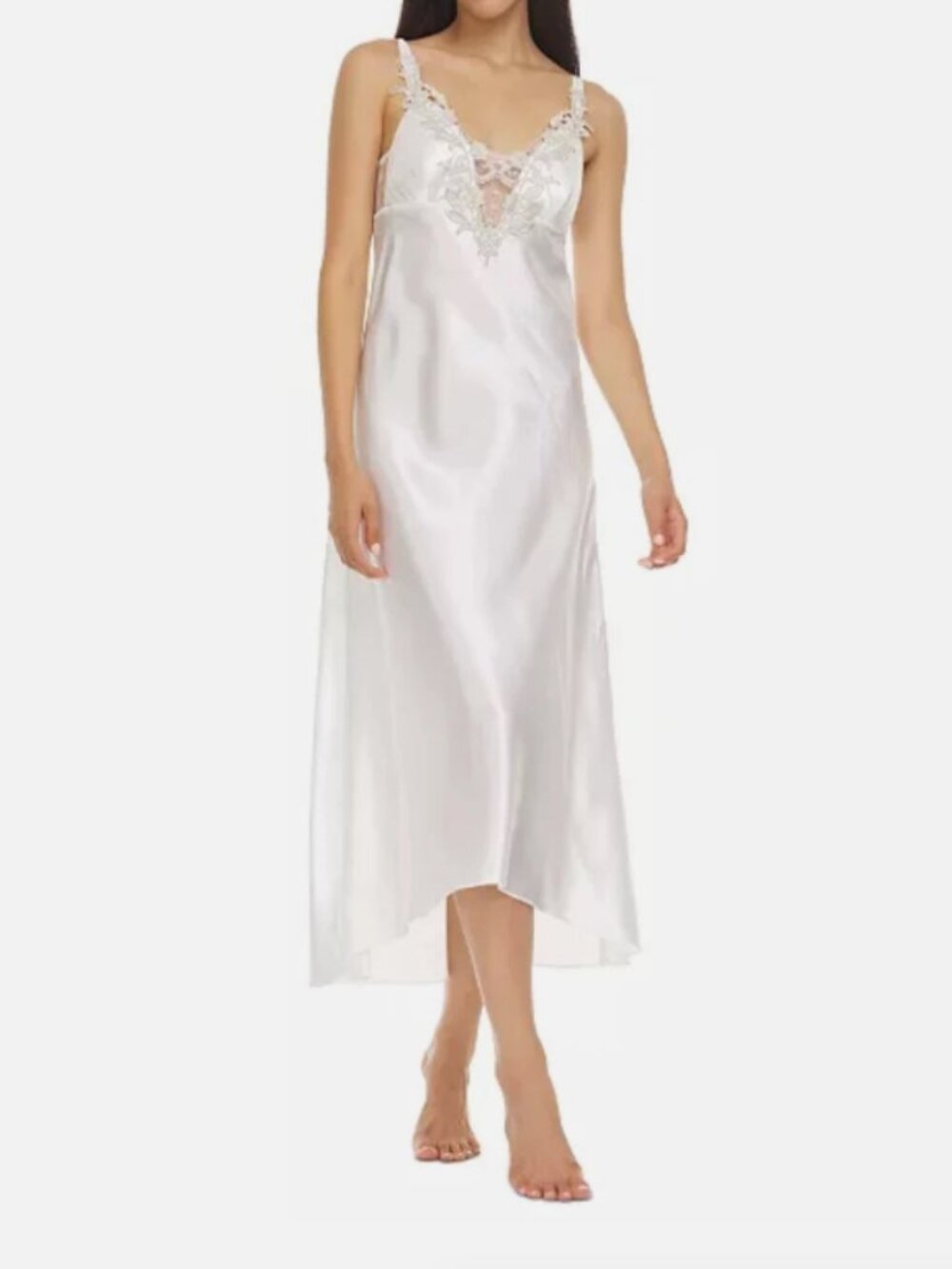 Flora by Flora Nikrooz Stella Satin Venise Trim Lingerie Nightgown Womens Small